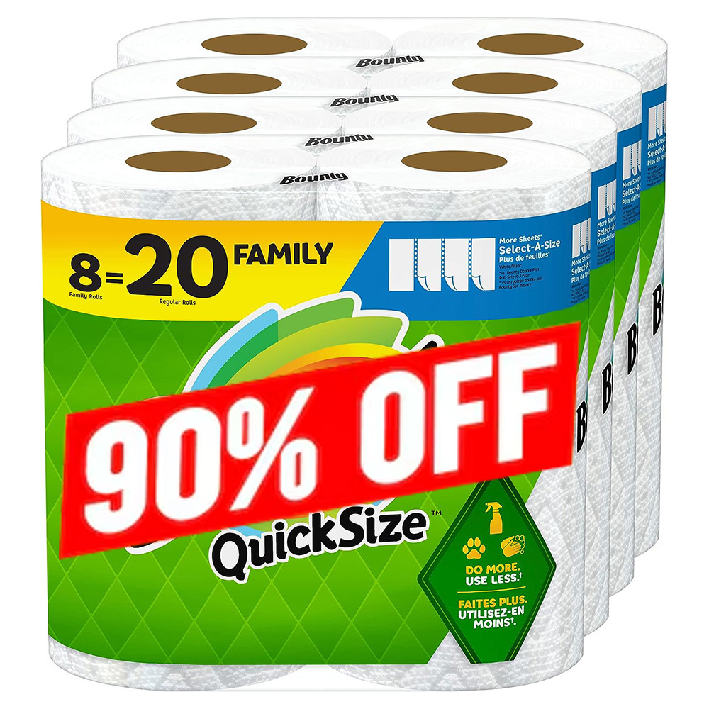 Bounty Quick Size Paper Towels, White, 8 Family Rolls = 20 Regular Rolls