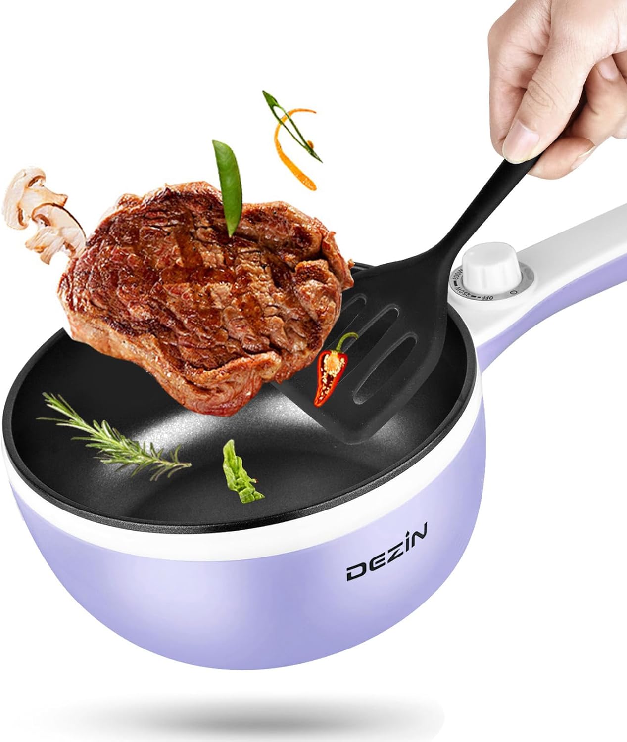 Dezin Hot Pot Electric Upgraded, Non-Stick Sauté Pan, Rapid Noodles Electric Pot, 1.5L Mini Portable Hot Pot for Steak, Egg, Fried Rice, Ramen, Oatmeal, Soup with Power Adjustment(Egg Rack Included)