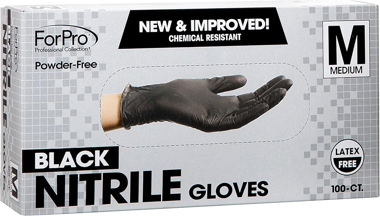 ForPro Professional Collection Disposable Nitrile Gloves, Chemical Resistant, Powder-Free, Latex-Free, Non-Sterile, Food Safe, 4 Mil, Black, Large, 100-Count