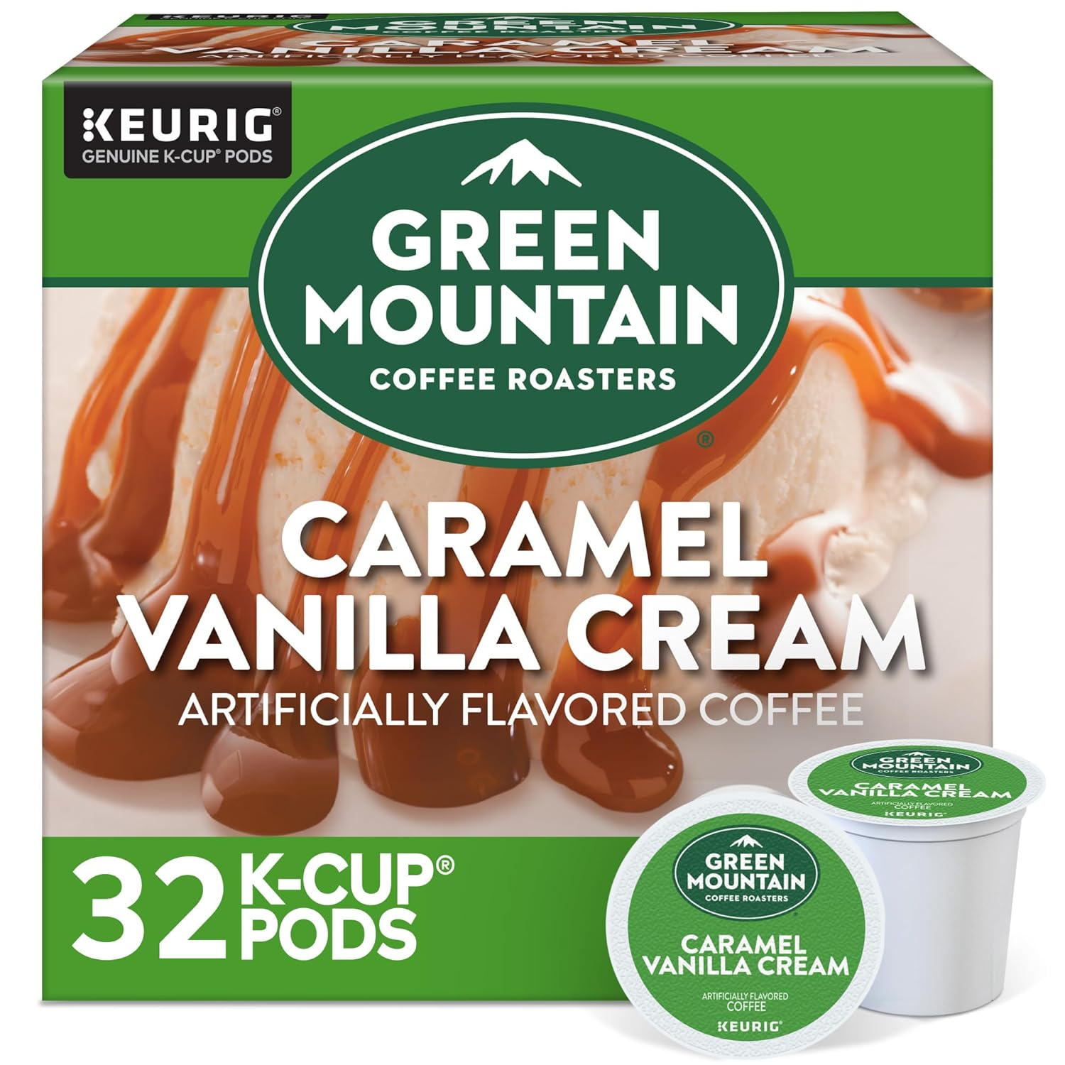 Green Mountain Coffee Roasters Caramel Vanilla Cream Keurig Single-Serve K-Cup pods, Light Roast Coffee, 72 Count (6 Packs of 12)