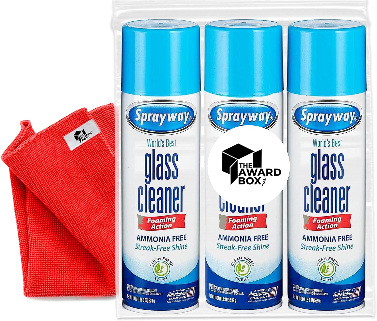 The Award Box Spraiway Glass Cleaner Foam Action Cleaner 19 oz. with Cleaning Cloth in Packaging (3 Pack)
