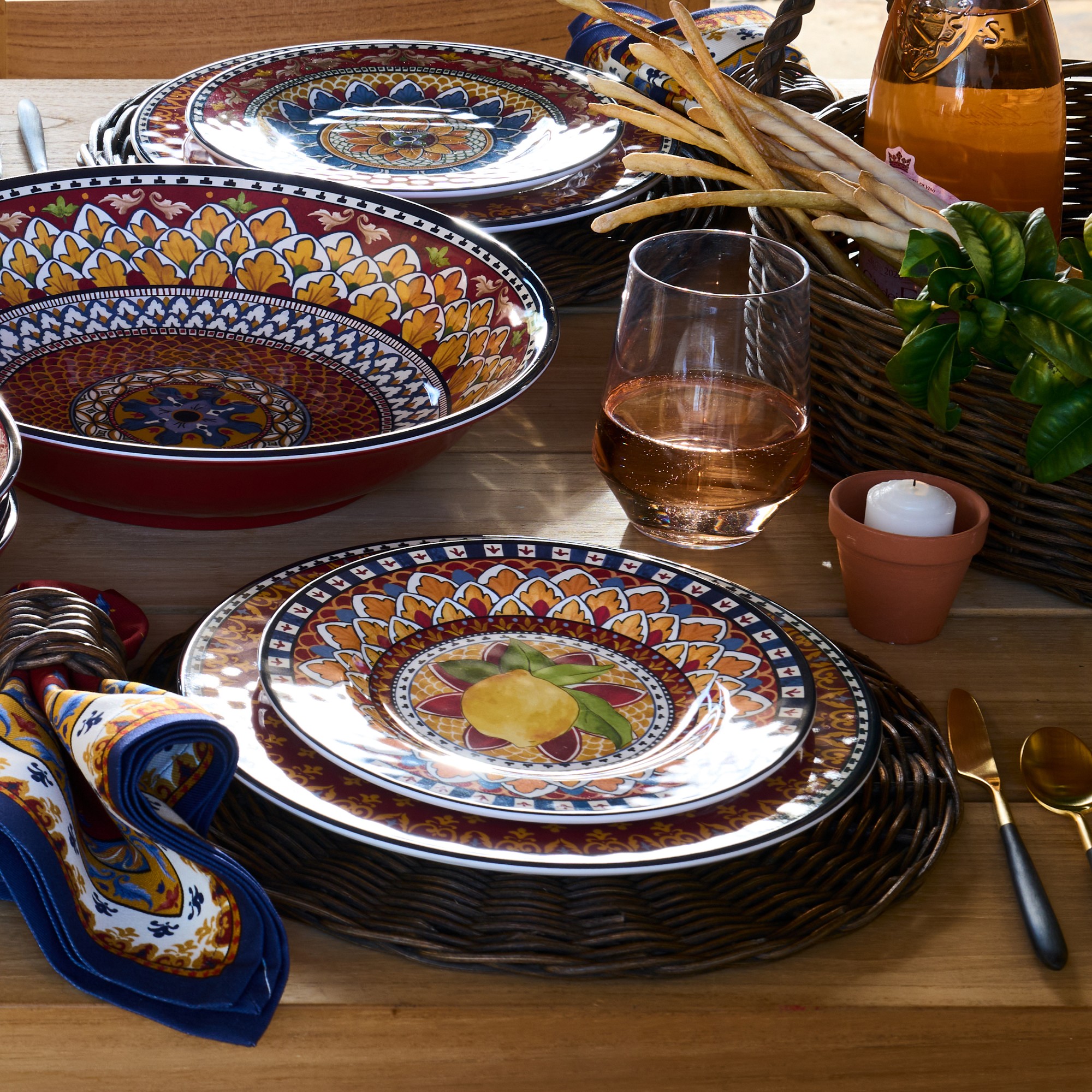 Sicily Red Outdoor Melamine Dinner Plates, Set of 4