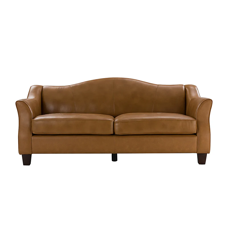 Hugo Traditional Style Curved Genuine Leather Elegant Sofa