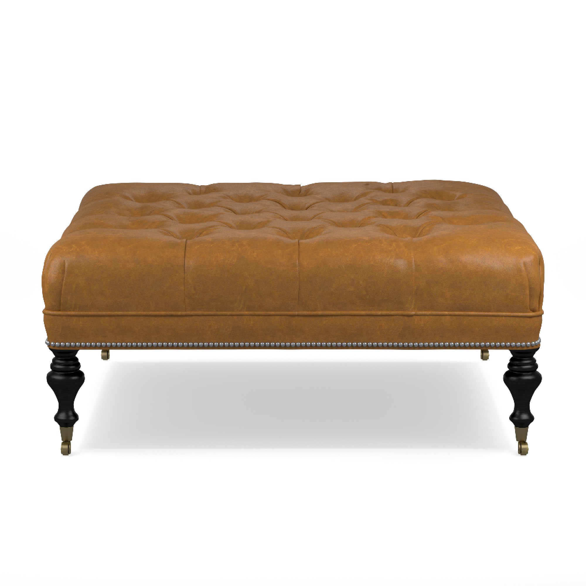 Fairfax Square Ottoman, Turned Leg with Tufted Top (26