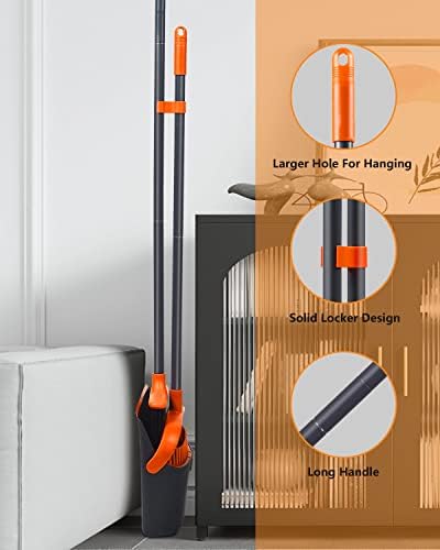 Broom and Dustpan, Broom and Dustpan Set for Home, Long Handle Broom with Dustpan, Broom and Dustpan Combo for Office Home Kitchen Lobby Floor Use Dustpan and Broom Set