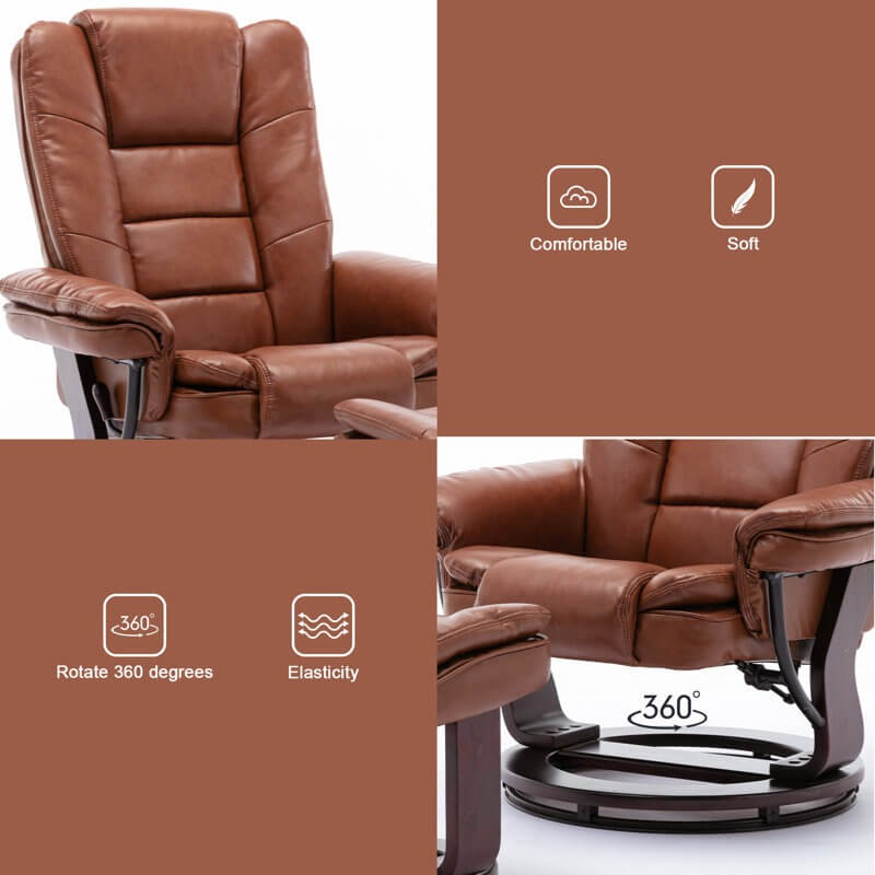 Contemporary Multi-Position Recliner and Curved Ottoman with Swivel Base