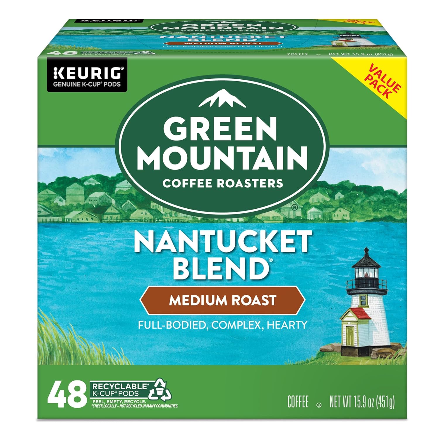 Green Mountain Coffee Roasters Half Caff Keurig Single-Serve K-Cup pods, Medium Roast Coffee, 72 Count (6 Packs of 12)
