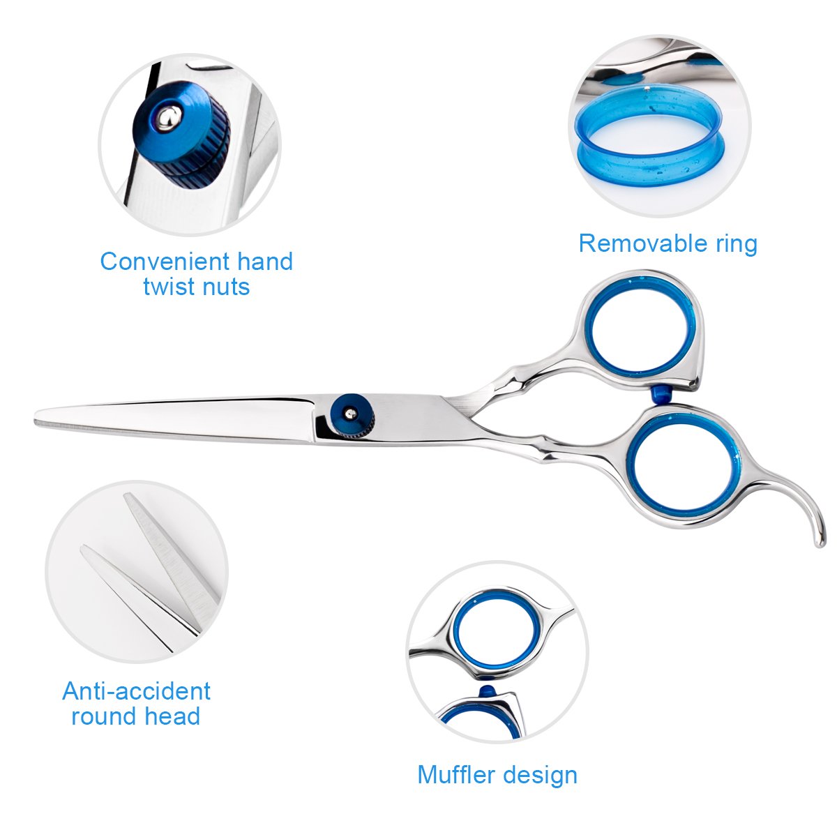 Hair Cutting Scissors Professional Home Haircutting Barber/Salon Thinning Shears Kit with Comb and Case for Men/Women (Silver)