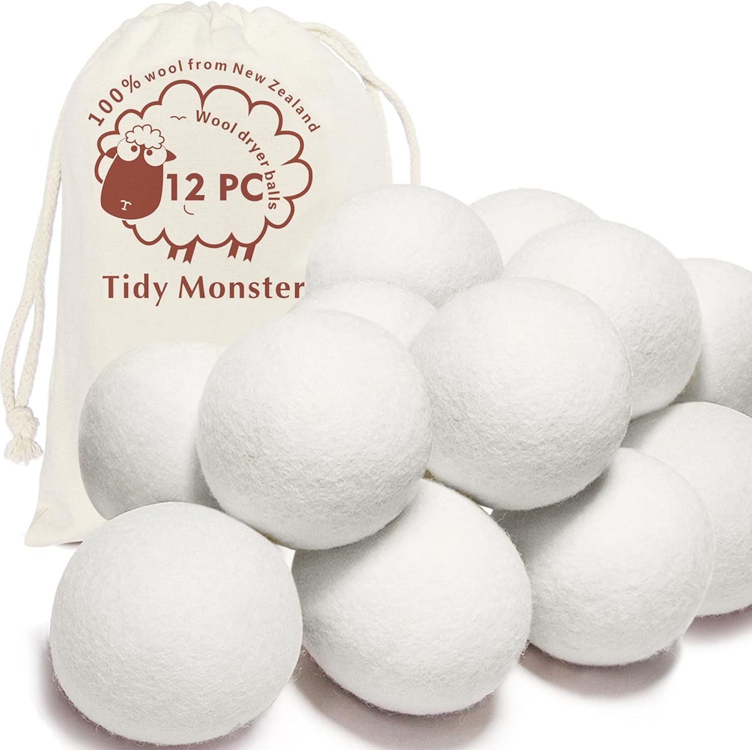 6 Pack All Natural Organic Wool Dryer Balls XL Size - Reusable Chemical Free Natural Fabric Softener, Anti Static, Reduces Clothing Wrinkles and Saves Drying Time
