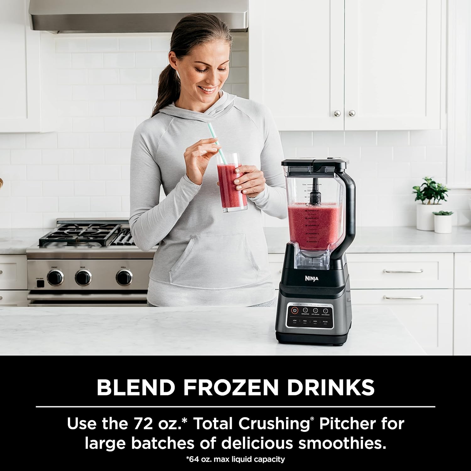Ninja BN801 Professional Plus Kitchen System, 1400 WP, 5 Functions for Smoothies, Chopping, Dough & More with Auto IQ, 72-oz.* Blender Pitcher, 64-oz. Processor Bowl, (2) 24-oz. To-Go Cups, Grey