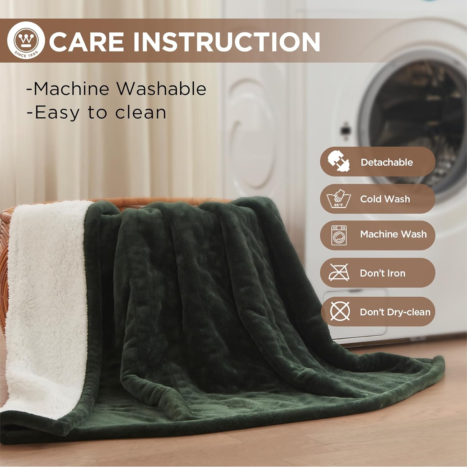 Westinghouse Heated Throw Blanket, Soft Flannel to Sherpa Electric Throw with 6 Heating Levels, 2-10 Hours Time Settings, Fast Heating, Machine Washable 50x60 Inch, Charcoal