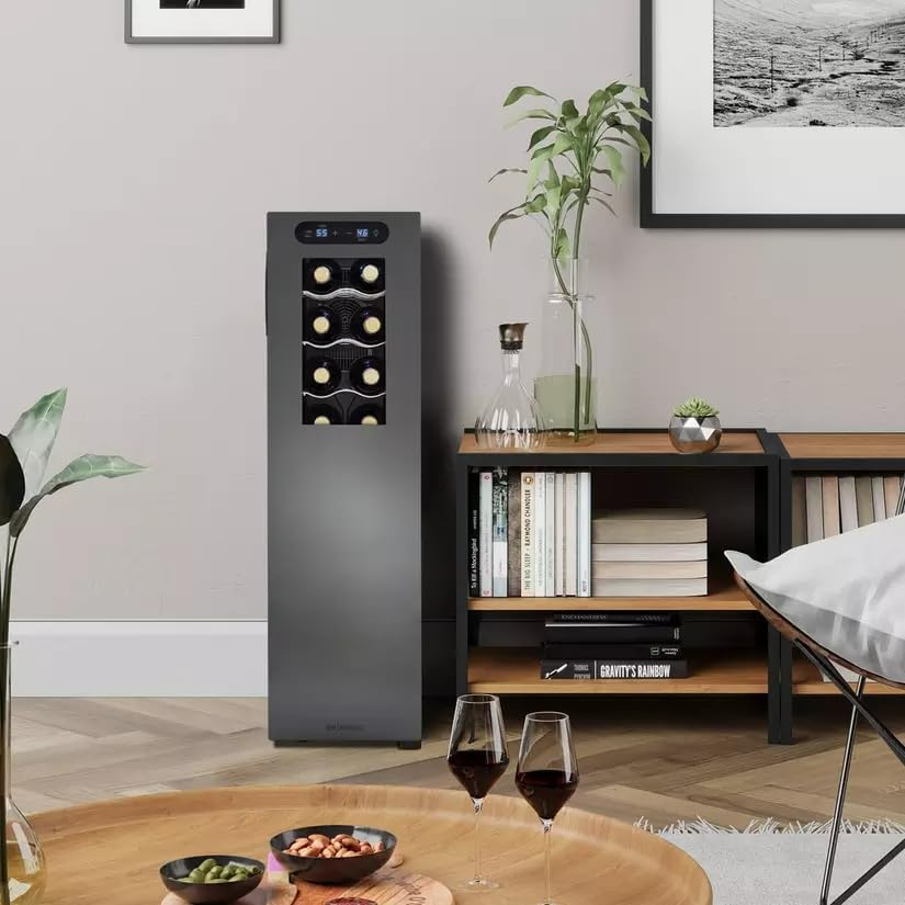 Wine Enthusiast 32-Bottle Dual Zone MAX Compressor Wine Cooler - Freestanding Refrigerator with Split Storage & Temperature, Digital Touchscreen, & LED Display