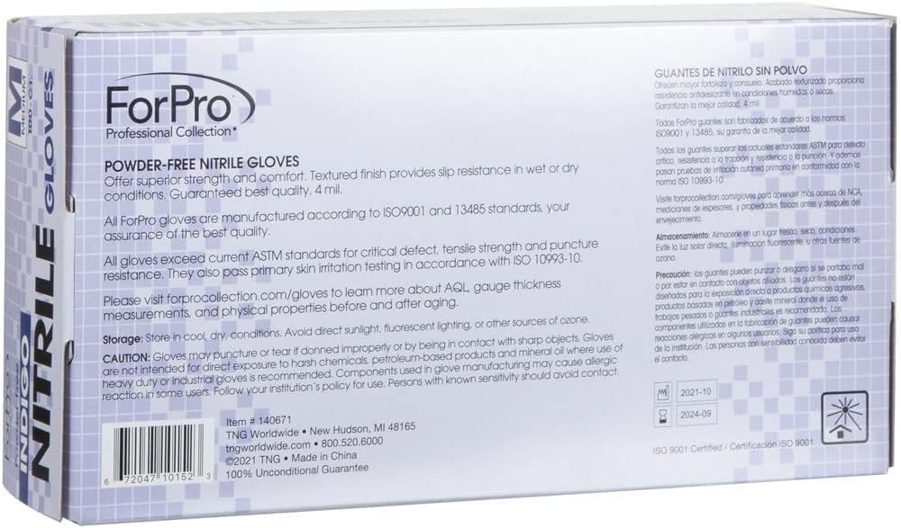 ForPro Professional Collection Disposable Nitrile Gloves, Chemical Resistant, Powder-Free, Latex-Free, Non-Sterile, Food Safe, 4 Mil, Black, Large, 100-Count
