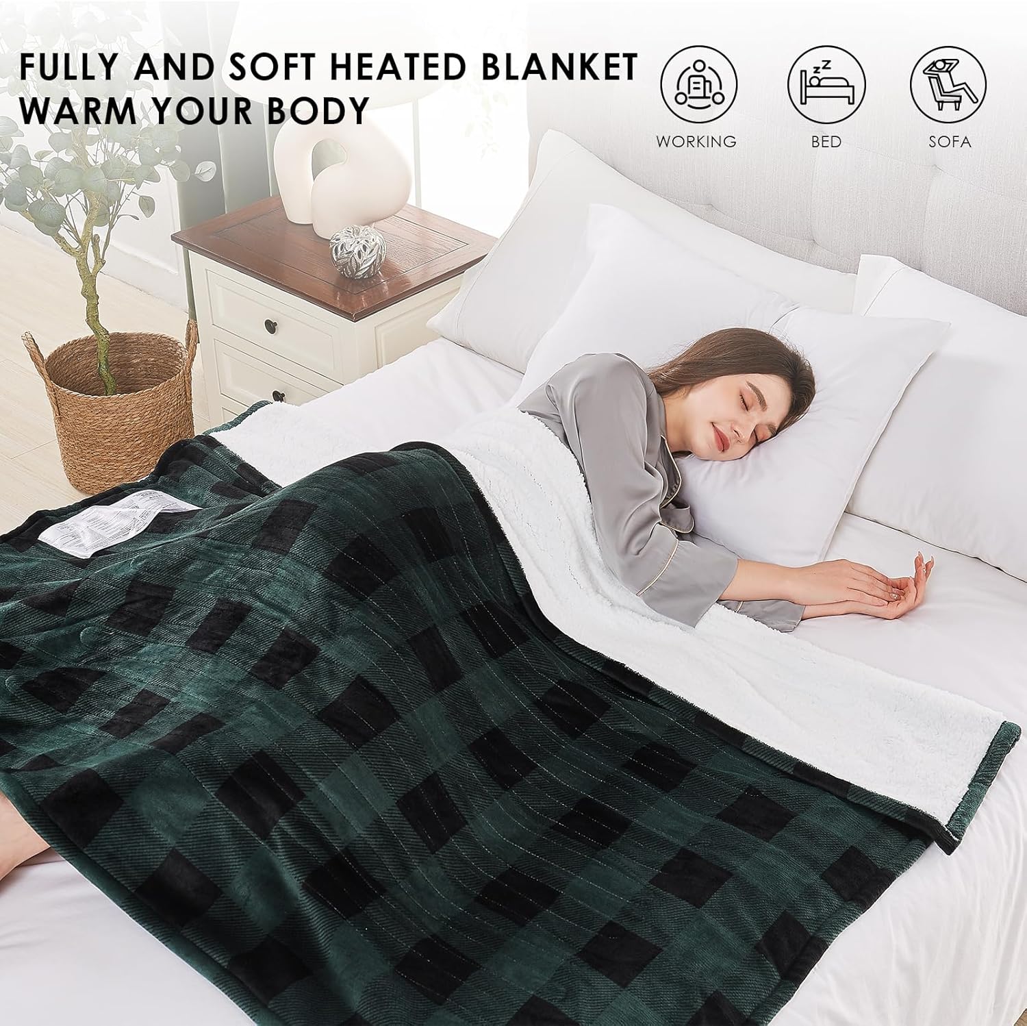 Homemate Electric Blanket Heated Throw - 50“x60“ Ultra Soft Cozy Flannel Heating Blanket with 10 Fast Heat Levels 8 Hours Auto Off Over-Heated Protection ETL Certification Keep Warm in Home Office