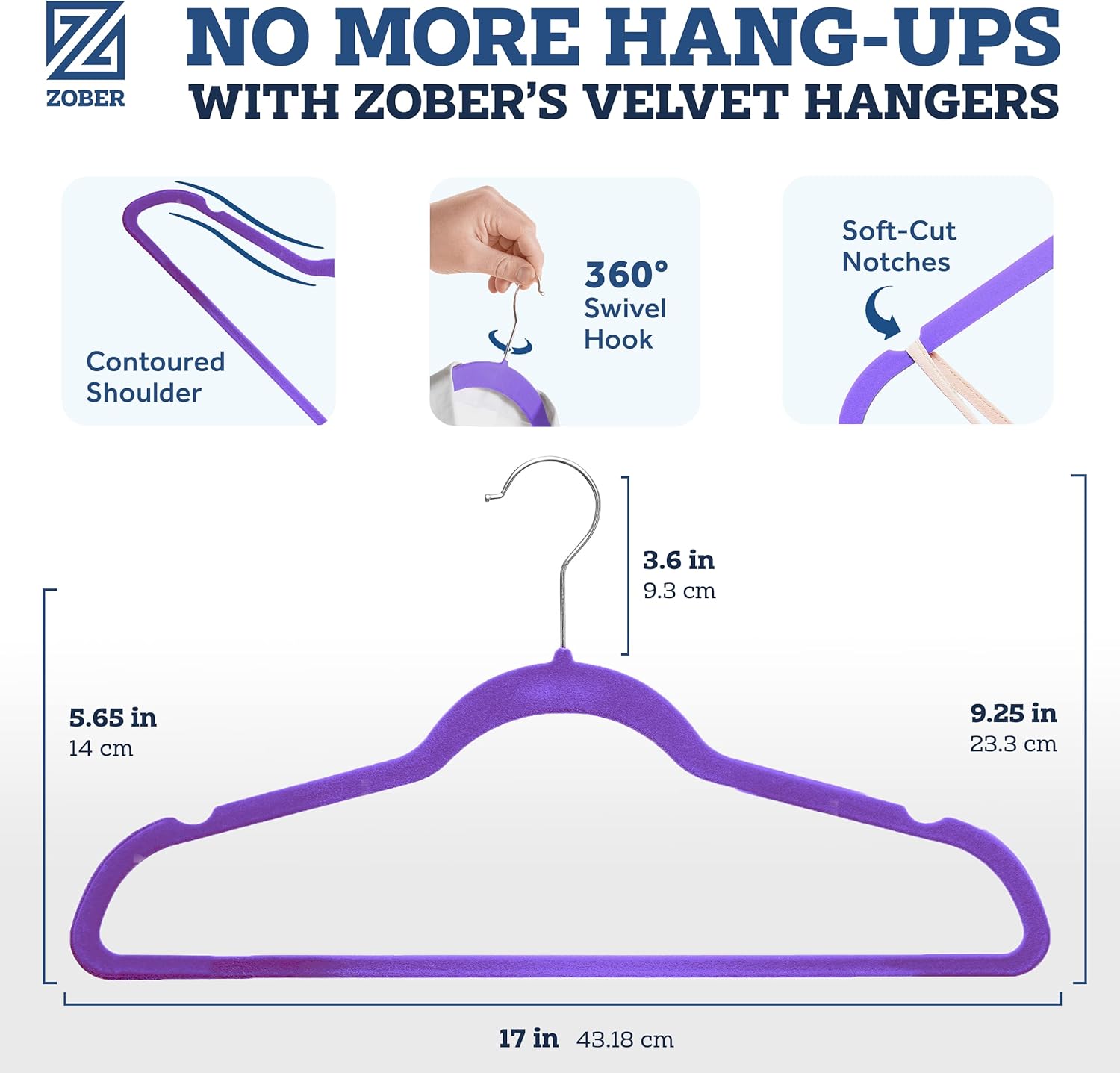 Zober Velvet Hangers 50 Pack - Heavy Duty Black Hangers for Coats, Pants & Dress Clothes - Non Slip Clothes Hanger Set - Space Saving Felt Hangers for Clothing