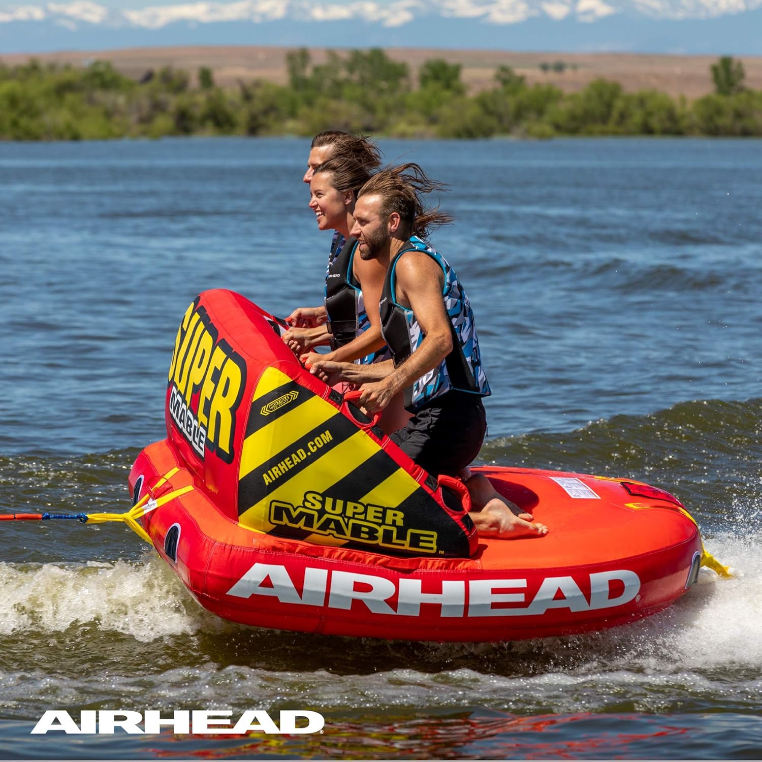 Airhead Mable Inflatable Towable Tube, 1-4 Rider Models, Dual Tow Points, Full Nylon Cover, EVA Foam Pads, Patented Speed Valve, Boat Tubes and Towables