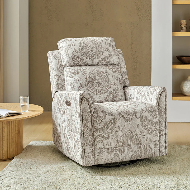 Alois Large Floral Swivel And Rocker Power Recliner With Adjustable Headrest