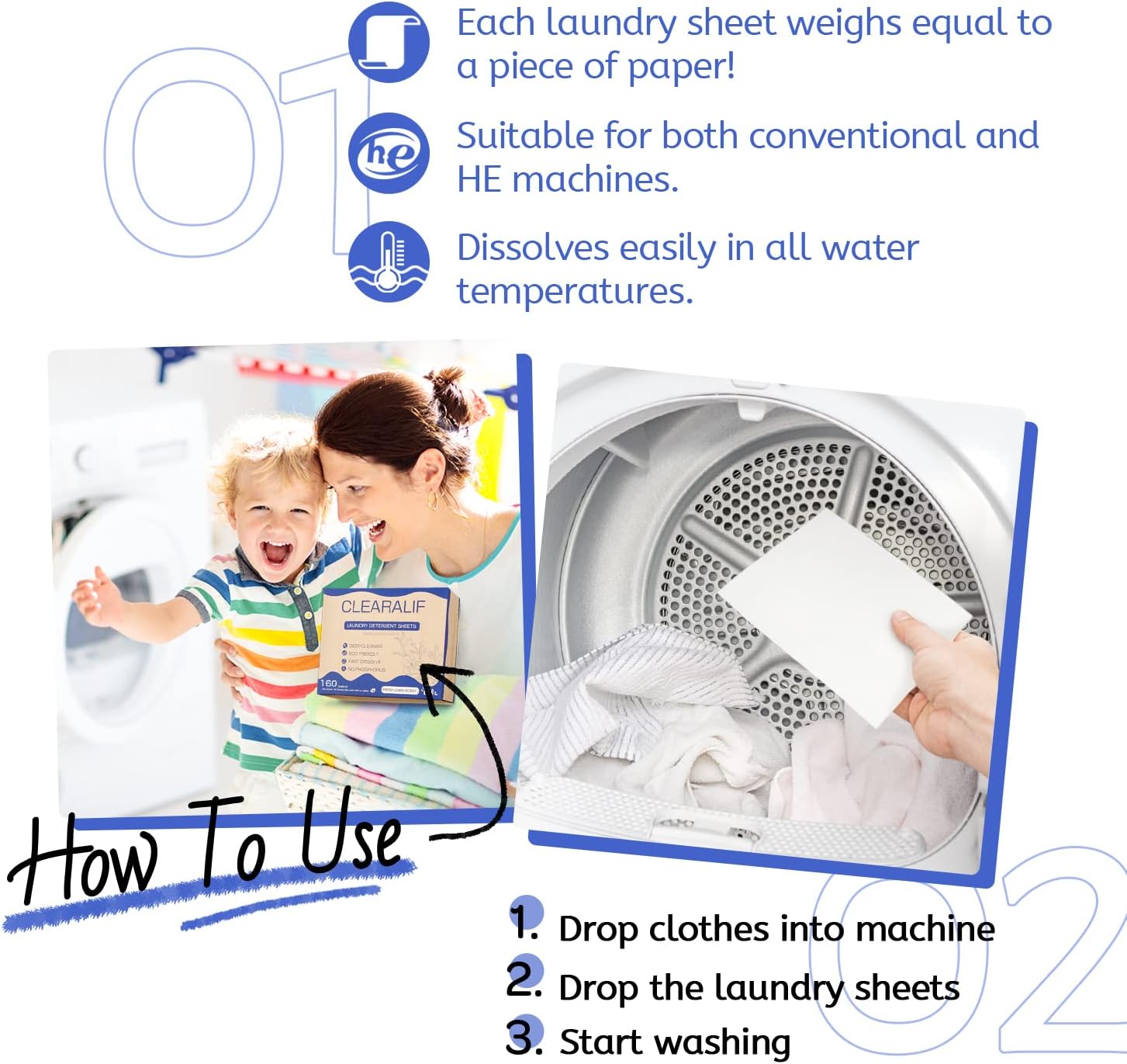 CLEARALIF Laundry Detergent Sheets Up to 160 Loads, Fresh Linen - Great For Travel,Apartments, Dorms,Laundry Detergent Strips Eco Friendly & Hypoallergenic