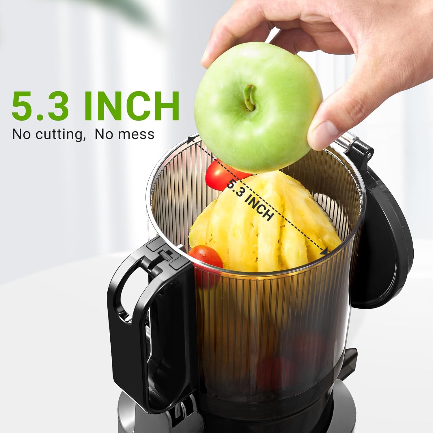 Juicer Machines, AMZCHEF 5.3-Inch Self-Feeding Masticating Juicer Fit Whole Fruits & Vegetables, Cold Press Electric Juicer Machines with High Juice Yield, Easy Cleaning, BPA Free, 250W, Black