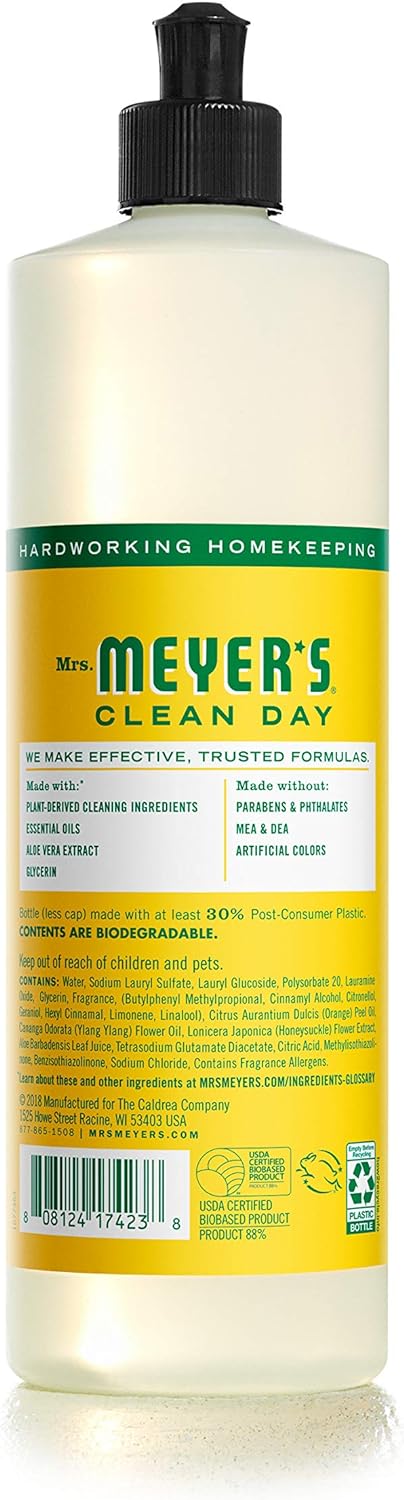 MRS. MEYER'S CLEAN DAY Liquid Dish Soap, Biodegradable Formula, Basil, 16 fl. oz - Pack of 3