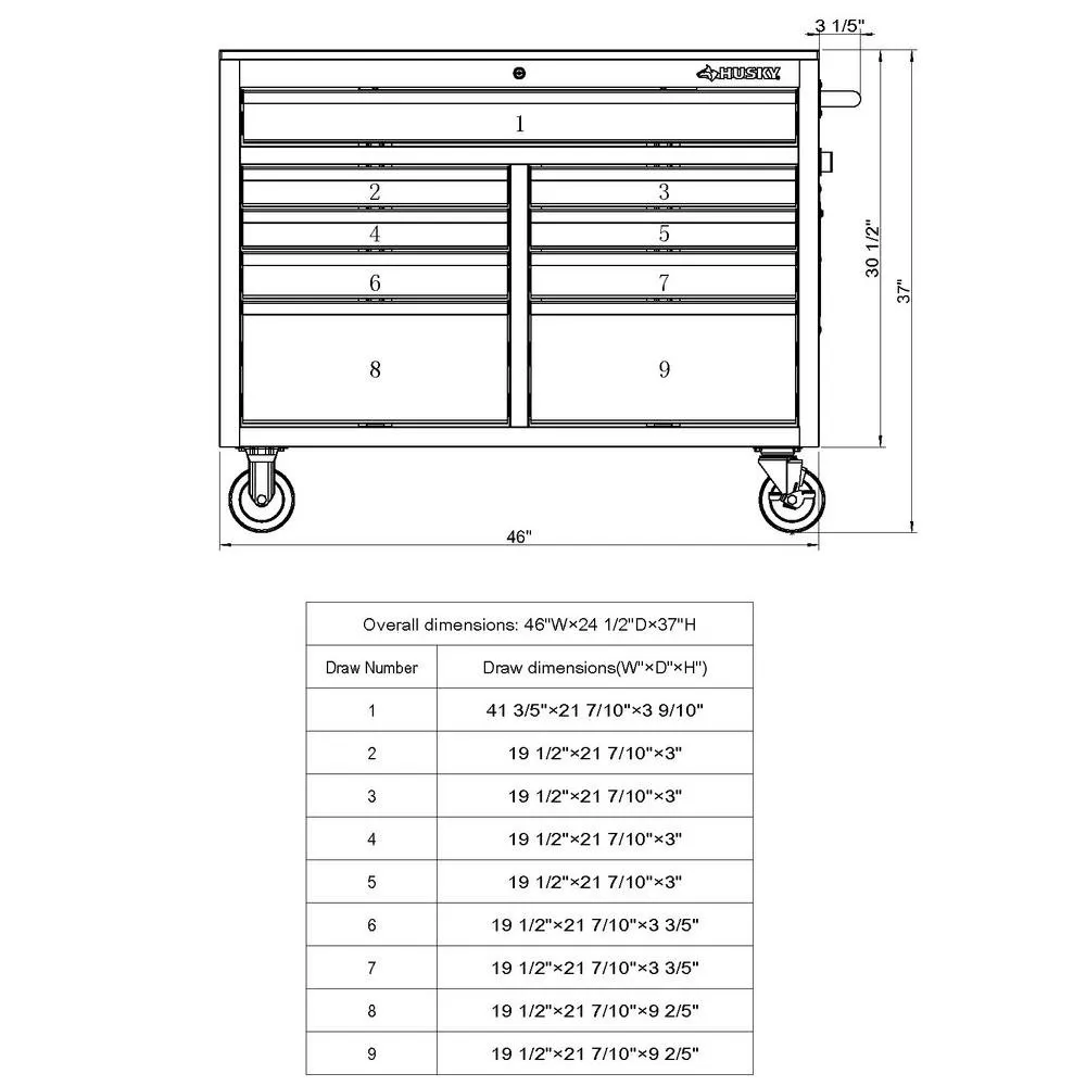 —46 in. W x 24.5 in. D 9-Drawer Gloss Black Deep Tool Chest Mobile Workbench with Hardwood Top and Power Station
