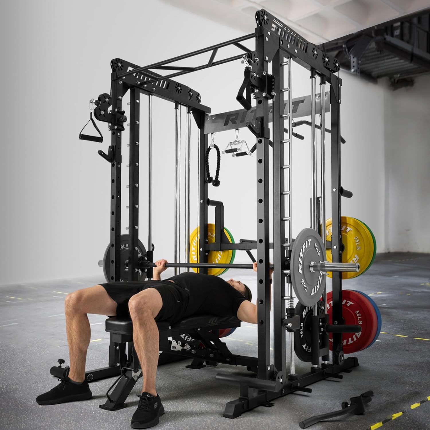 RitFit M1 & M1 Pro Smith Machine with Cable Crossover System, Multi-Function Squat Rack Power Cage for Home Gym, Power Rack and Packages