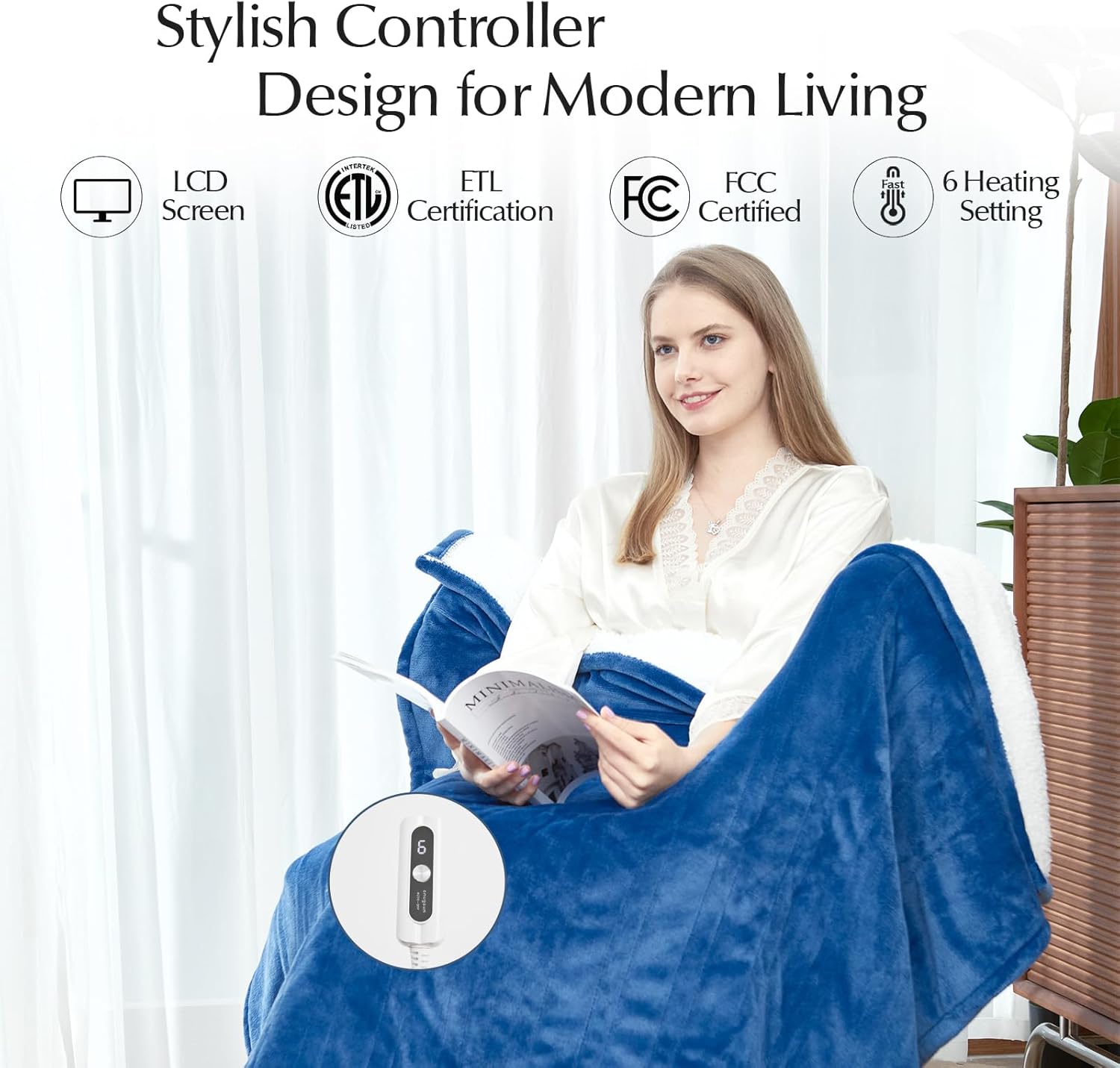 Heated Blanket Throw Size, Soft and Cozy Electric Heating Blanket for Bed, Automatic Safety System 6 Heating Levels & 4 Hours Auto-Off, 50