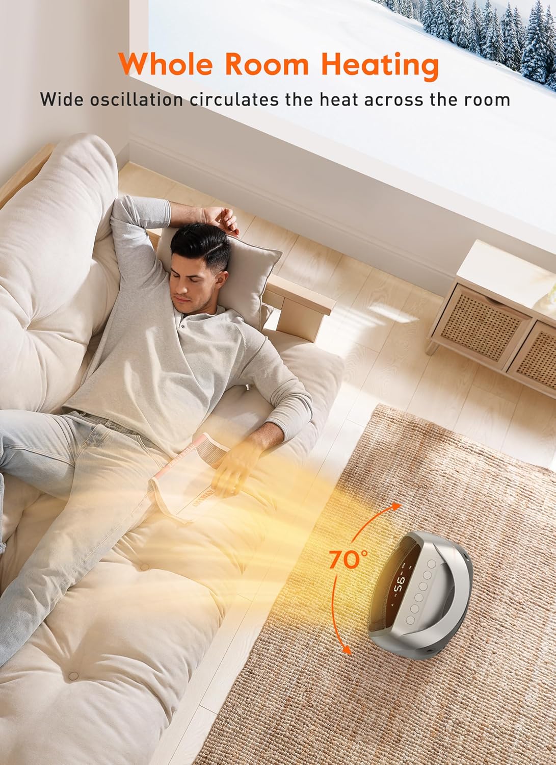 GiveBest Portable Electric Space Heater with Thermostat, 1500W/750W Safe and Quiet Ceramic Heater Fan, Heat Up 200 Square Feet for Office Room Desk Indoor Use, Silver