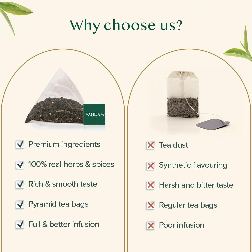 VAHDAM, Organic Turmeric Ginger Herbal Tea Bags (100 Pyramid Tea Bags) Caffeine Free, Non GMO, Gluten Free | 100% Pure Herbal Blend - Savory & Spicy | Plant-Based Tea Bags | Resealable Ziplock Pouch