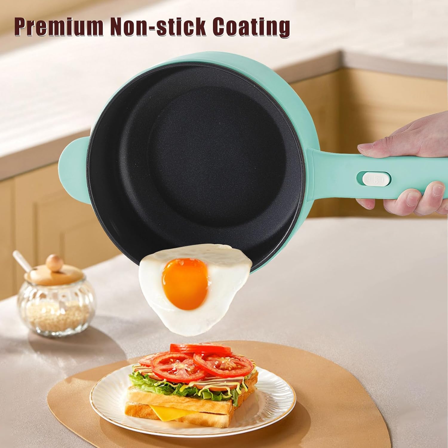 Dezin Electric Cooker, 2L Non-Stick Sauté Pan, Rapid Noodles Cooker, Mini Pot for Ramen with Power Adjustment, Dorm Room Essential (Egg Rack Included)