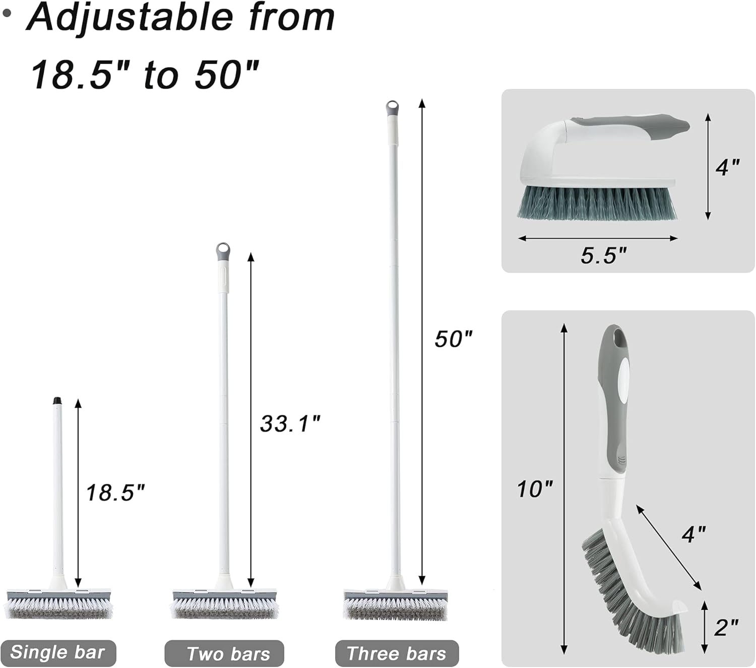 BOOMJOY Floor Scrub Brush with Long Handle, 2 in 1 Scrape and Brush, Stiff Bristles Floor Scrubber, Deck Brush for Cleaning Bathroom, Patio, Garage, Kitchen, Bath, Tile