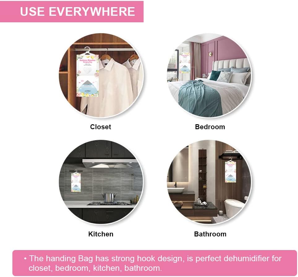 CANAGER Hanging Moisture Absorber, Lavender Vanilla Moistureproof Hanging Bag，Dehumidifier Bag (8 packs) Hanging Closet Dehumidifier Bags, Moisture Absorb 12.5 oz