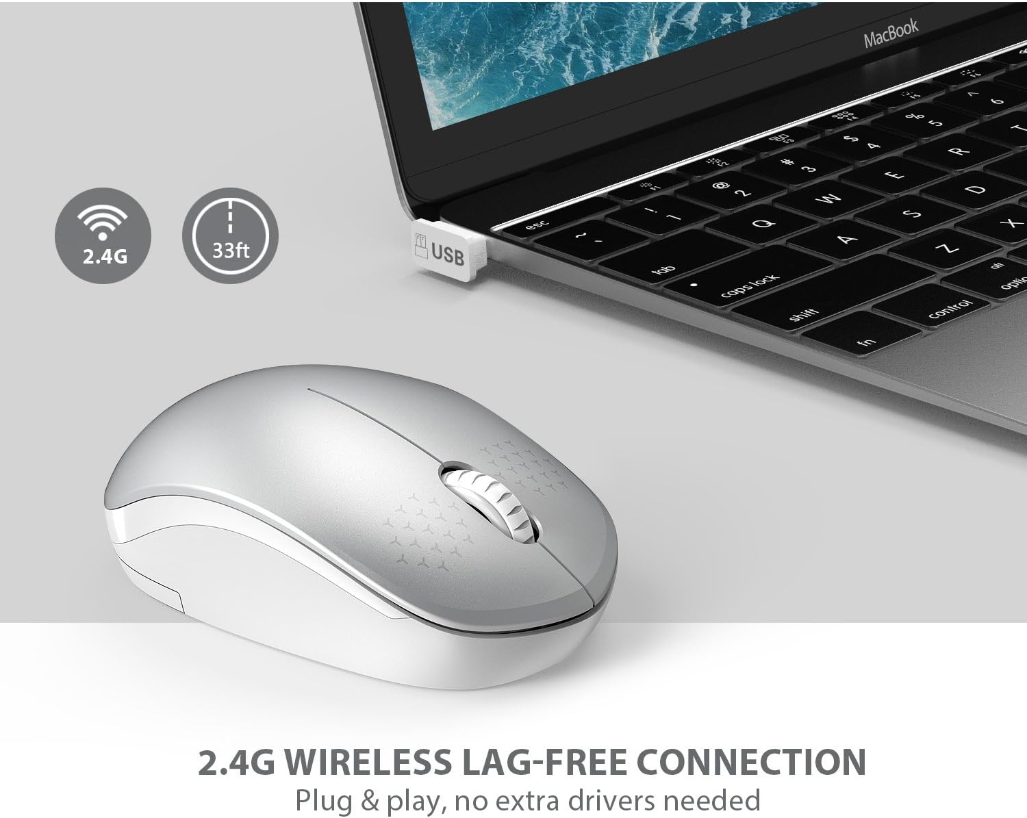 seenda Wireless Mouse, 2.4G Noiseless Mouse with USB Receiver - Portable Computer Mice for PC, Tablet, Laptop with Windows System - Mint Green