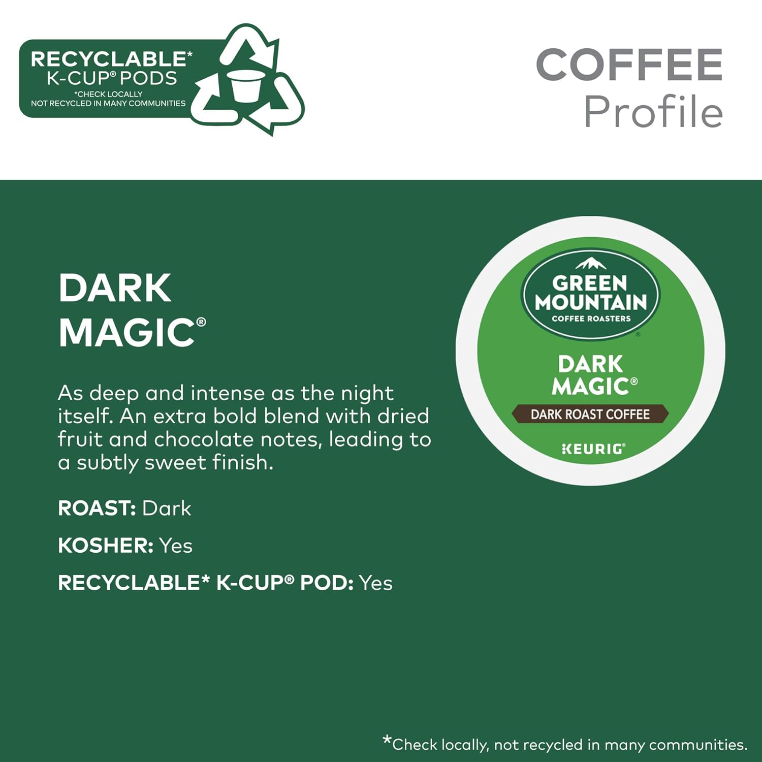 Green Mountain Coffee Roasters Dark Magic Keurig Single-Serve K-Cup Pods, Dark Roast Coffee, 72 Count (6 Packs of 12)