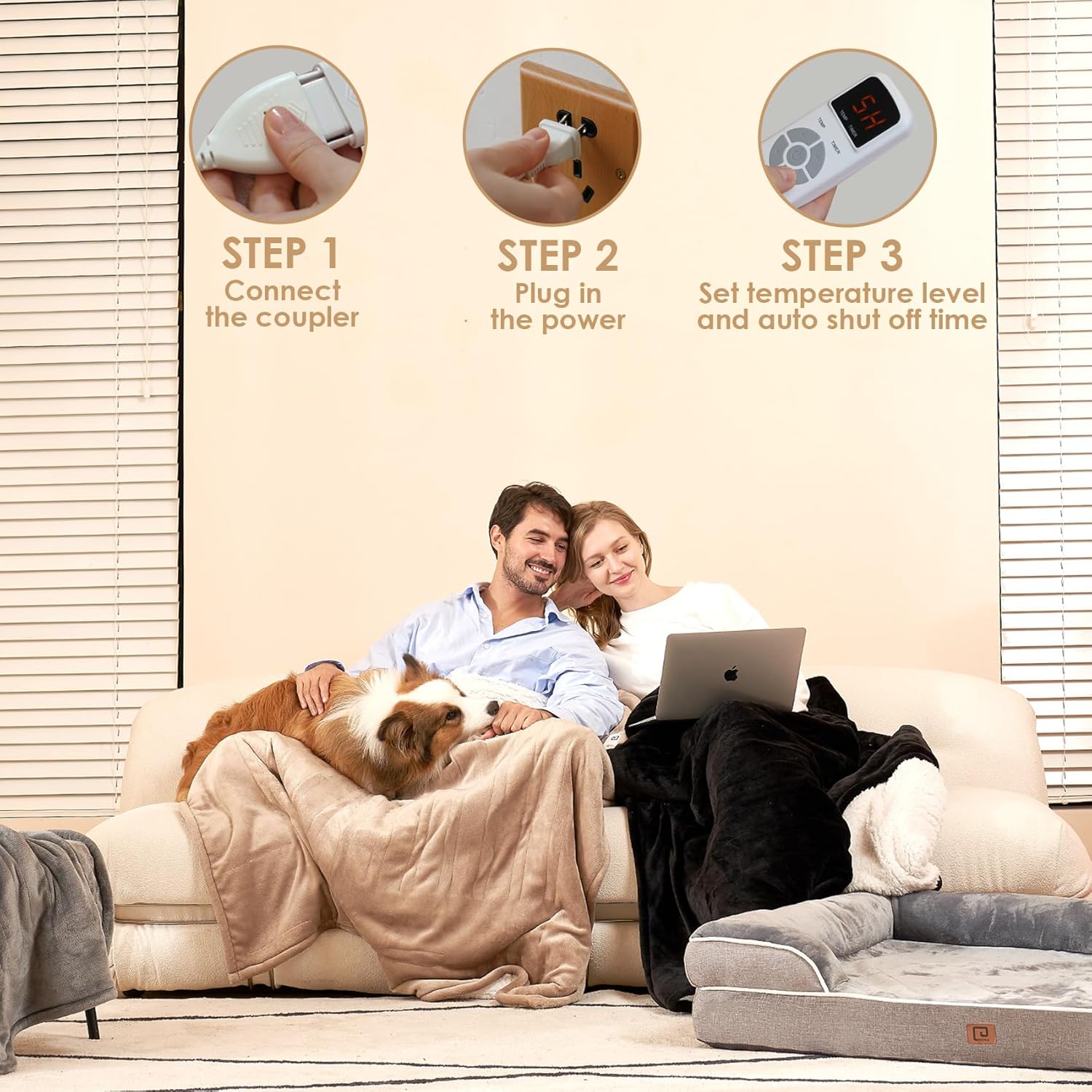 EHEYCIGA Heated Blanket Electric Blanket Throw - Heating Blanket with 9 Heating Levels & 10 Hours Auto Off, Soft Cozy Sherpa Washable Blanket with Fast Heating, 50 x 60 Inches