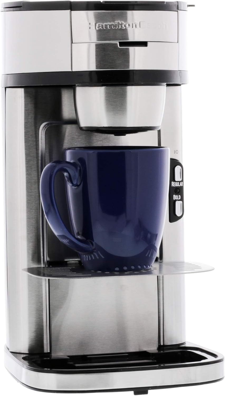 Hamilton Beach The Scoop Single Serve Coffee Maker & Fast Grounds Brewer, Brews in Minutes, 8-14oz. Cups, Stainless Steel