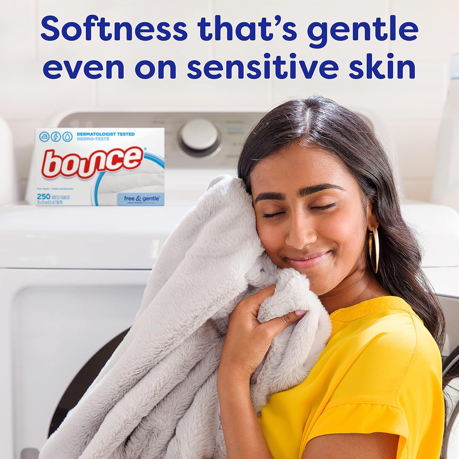 Bounce Free & Gentle Dryer Sheets, 240 Sheets, Unscented Fabric Softener Sheets, Hypoallergenic and Dermatologist Tested
