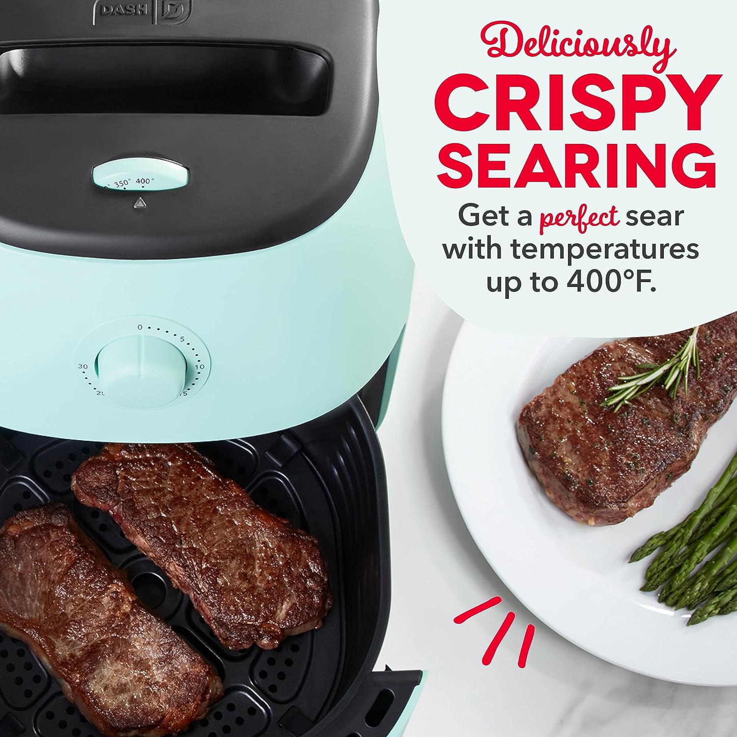 DASH Tasti-Crisp™ Electric Air Fryer Oven, 2.6 Qt., Aqua – Compact Air Fryer for Healthier Food in Minutes, Ideal for Small Spaces - Auto Shut Off, Analog, 1000-Watt