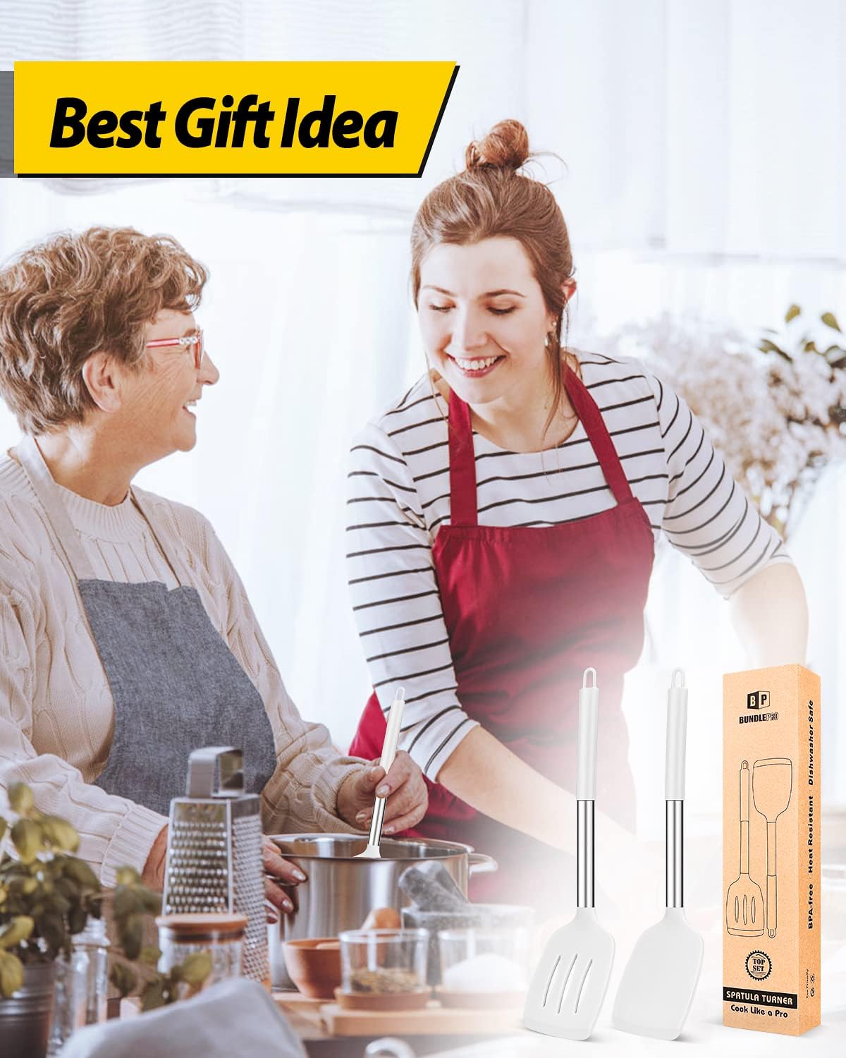 Pack of 2 Silicone Solid Turner,Non Stick Slotted Kitchen Spatulas,High Heat Resistant BPA Free Cooking Utensils,Ideal Cookware for Fish,Eggs,Pancakes (Black)