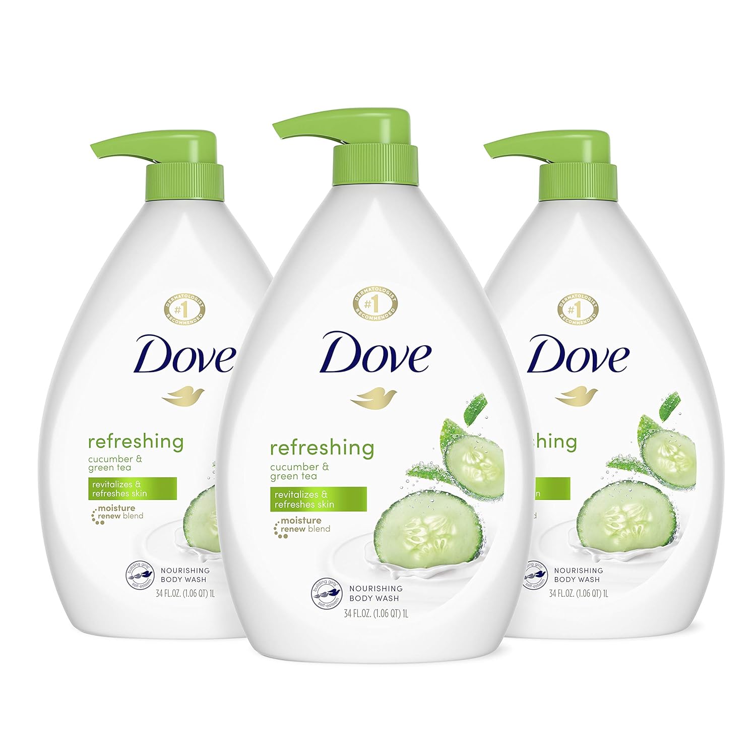 Dove Body Wash with Pump Refreshing Cucumber and Green Tea 3 Count Refreshes Skin Cleanser That Effectively Washes Away Bacteria While Nourishing Your Skin 30.6 oz