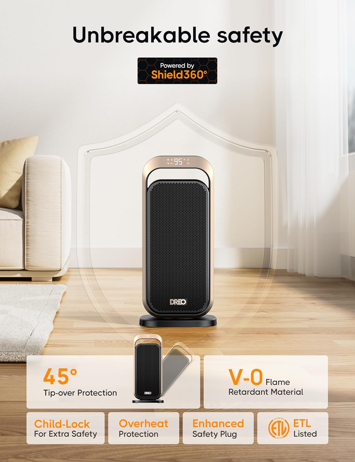 Dreo Quiet Space Heaters for Indoor Use, 1500W Electric Heater with Remote, PTC Ceramic Heater with Thermostat, 12H Timer, 70° Oscillation, Digital Display, Fast Safety Room Heater for Bedroom Office