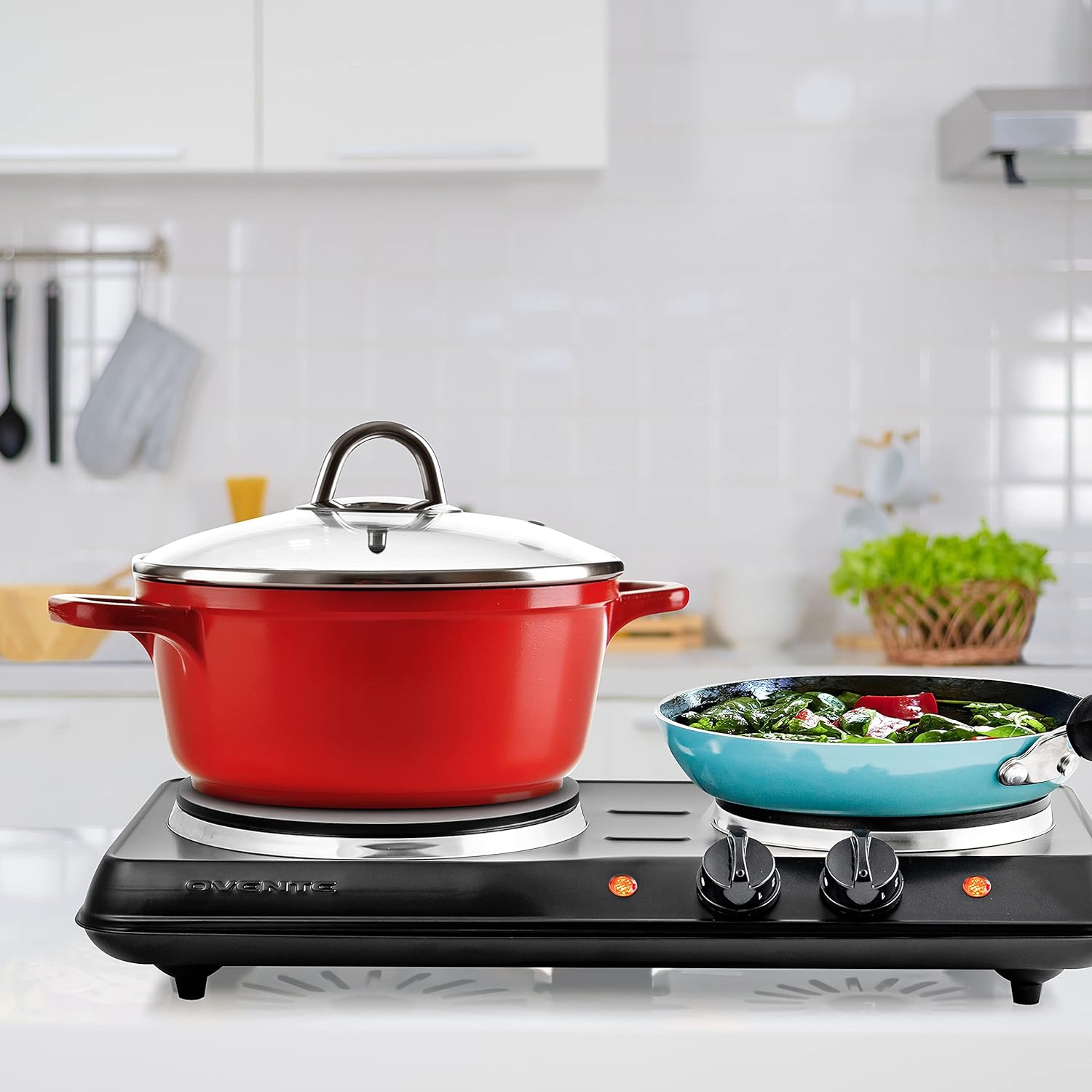 OVENTE Electric Countertop Double Burner, 1700W Cooktop with 7.25