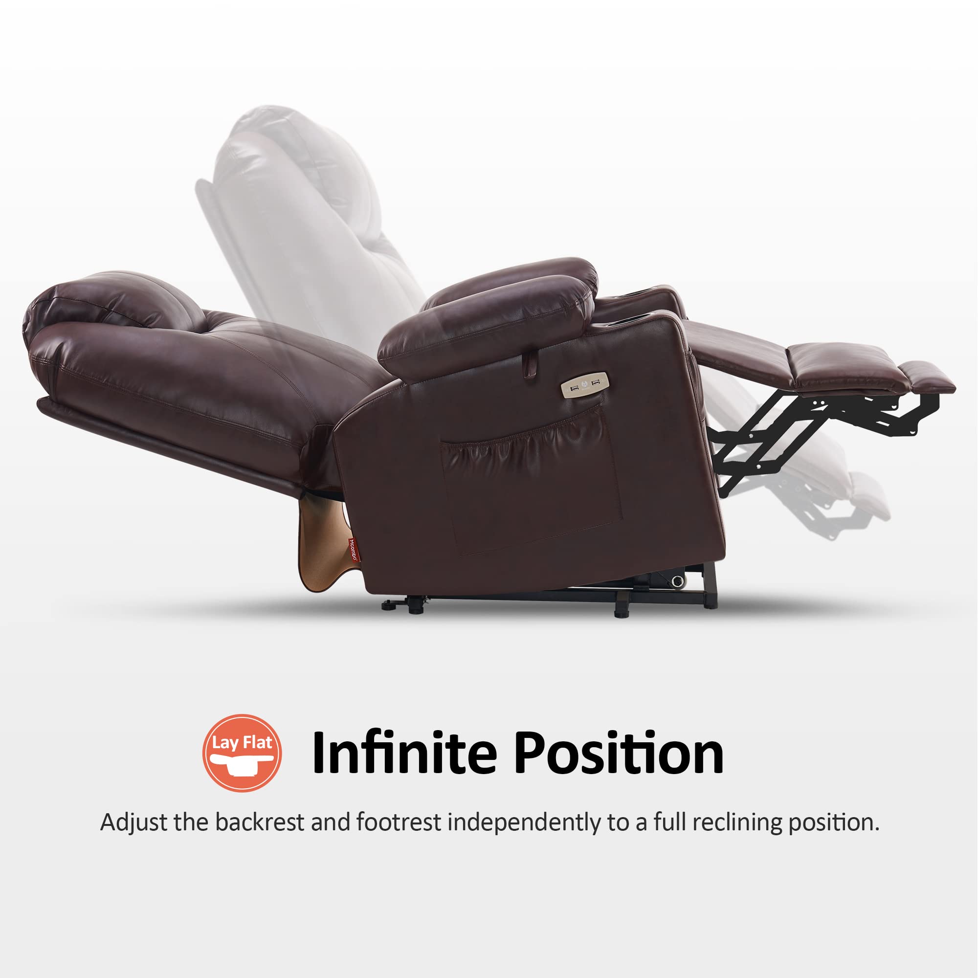 💥Clearance Sale🔥 MCombo Large Lay Flat Dual Motor Power Lift Recliner Chair Sofa with Massage and Heat, USB Ports, Cup Holders, Extended Footrest！