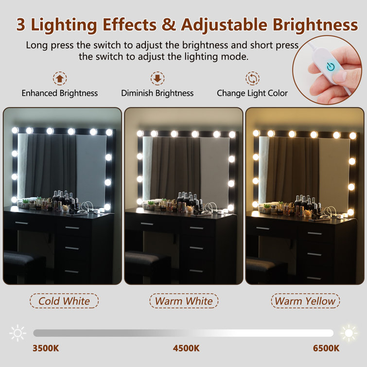 Jaq Vanity with Lights and Stool