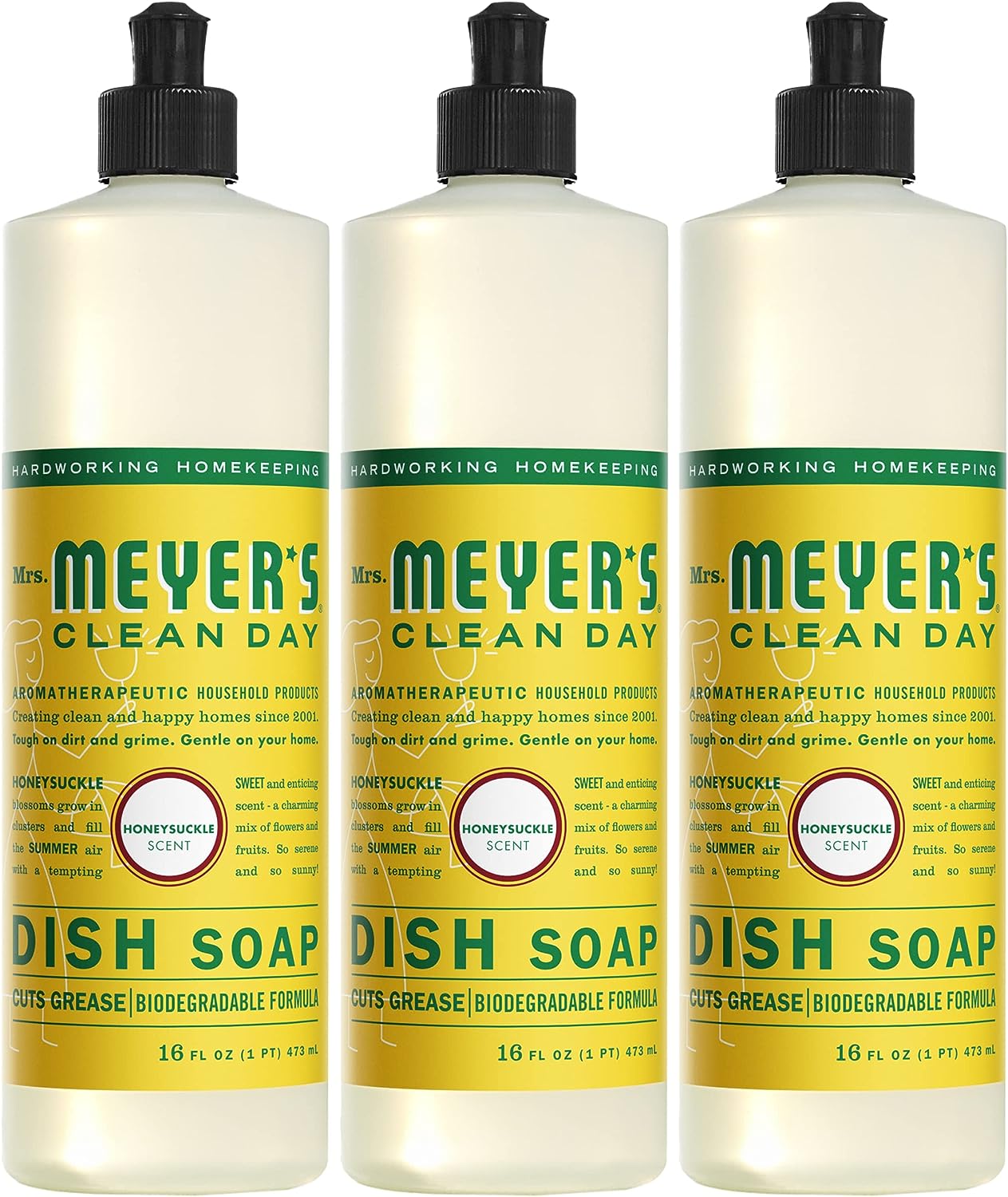 MRS. MEYER'S CLEAN DAY Liquid Dish Soap Refill, Biodegradable Formula, Honeysuckle, 48 fl. oz