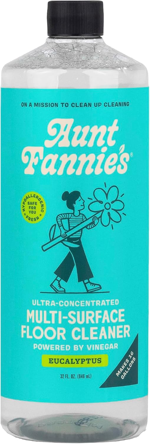 Aunt Fannie's Ultra Concentrated Floor Cleaner Vinegar Wash, Multi-Surface Floor Cleaner For Mopping, Makes 16 Gallons, Eucalyptus Scent, 32 oz. (Pack of 1), Packaging May Vary