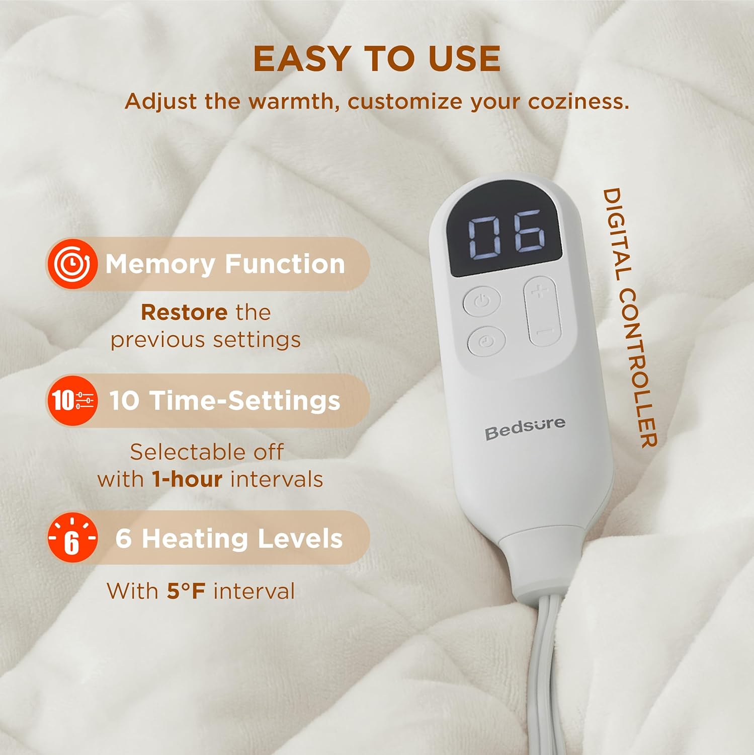 Bedsure Heated Blanket Electric Throw - Soft Flannel Electric Blanket, Heating Blanket with 4 Time Settings & 6 Heat Settings, Warm Blanket Gift for Grandma (50x60 inches, Grey)