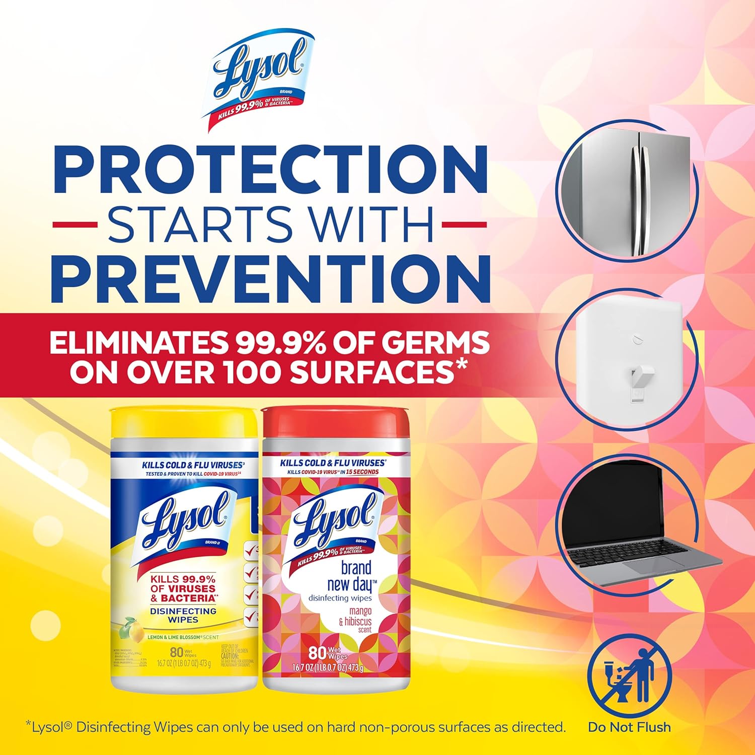 Lysol Disinfectant Wipes, Multi-Surface Antibacterial Cleaning Wipes, For Disinfecting and Cleaning, Lemon and Lime Blossom, 80 Count (Pack of 3)