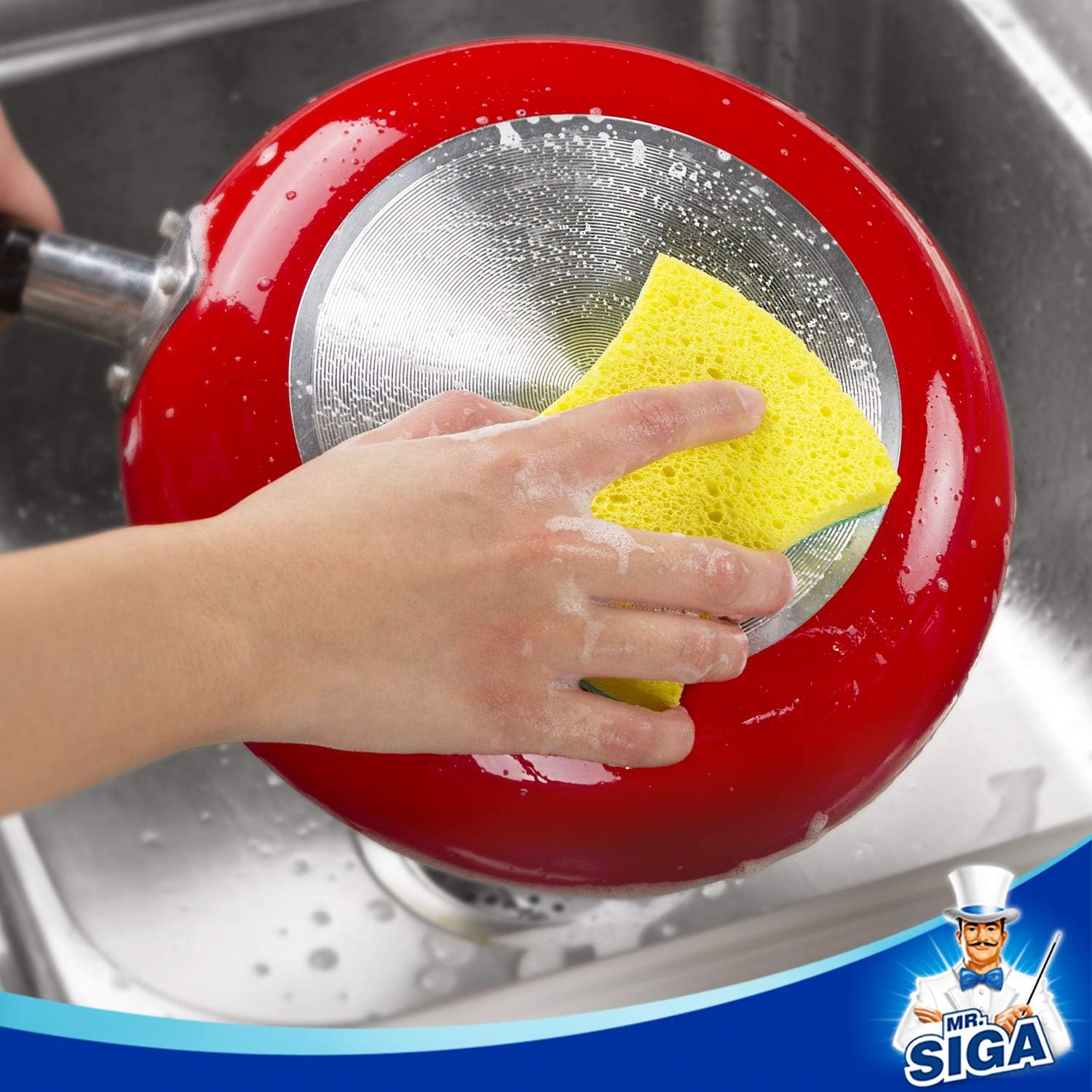 MR.SIGA Non-Scratch Cellulose Scrub Sponge, Dual-Sided Dishwashing Sponge for Kitchen, 12 Pack