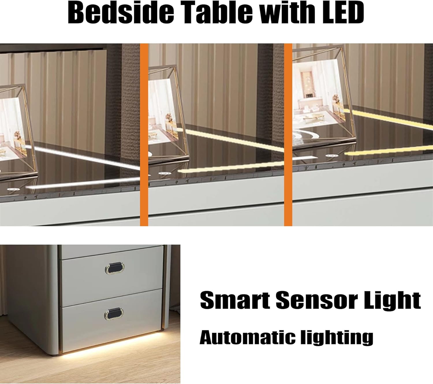 Modern Wood Nightstand with Glass Top and Drawers